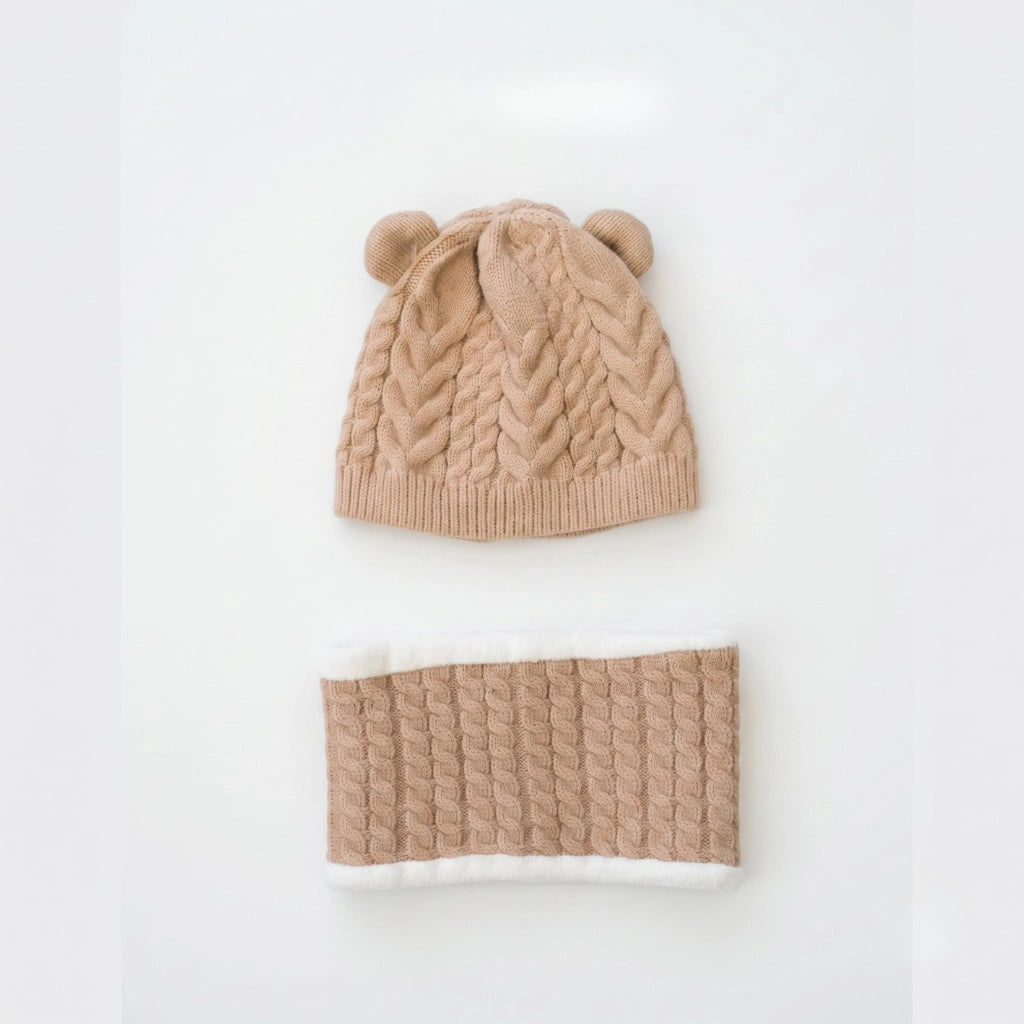 Baby Cable-Knit Bear Ear Hat & Snood Set – 0 to 9 Months