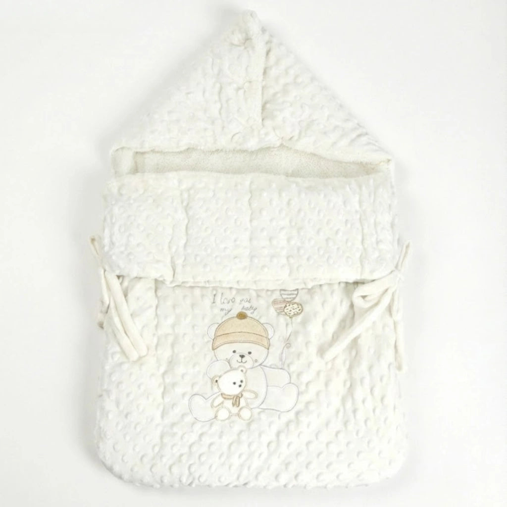 Baby blanket with teddy bear design on a white background