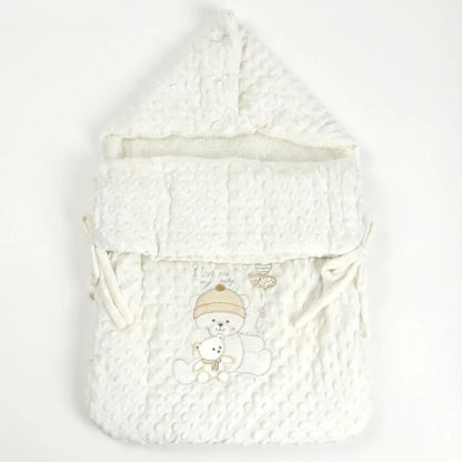 Baby blanket with teddy bear design on a white background