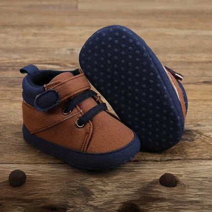 Baby Boys Canvas Sneakers | Non-Slip Soft Sole Shoes | Brown