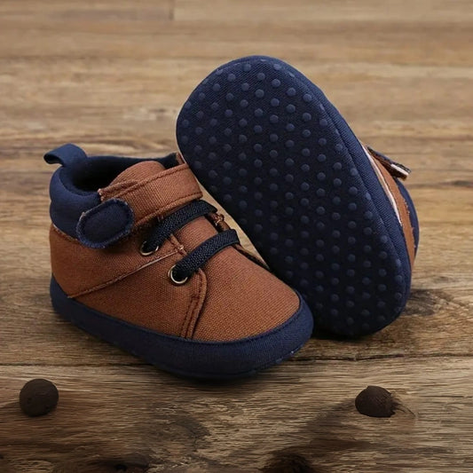 Baby Boys Canvas Sneakers | Non-Slip Soft Sole Shoes | Brown