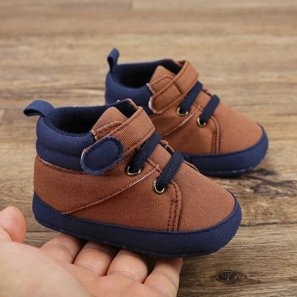Baby Boys Canvas Sneakers | Non-Slip Soft Sole Shoes | Brown