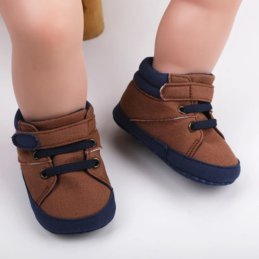 Baby Boys Canvas Sneakers | Non-Slip Soft Sole Shoes | Brown