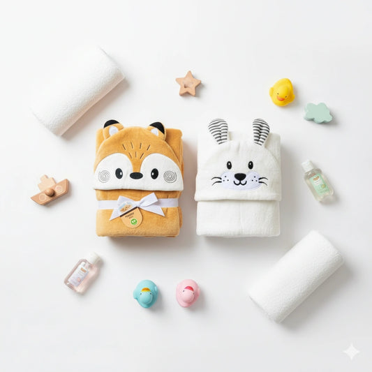 Baby Hooded Plush Animal Blankets | Ultra-Soft Fleece 36x30" | Bath & Cuddle Essential