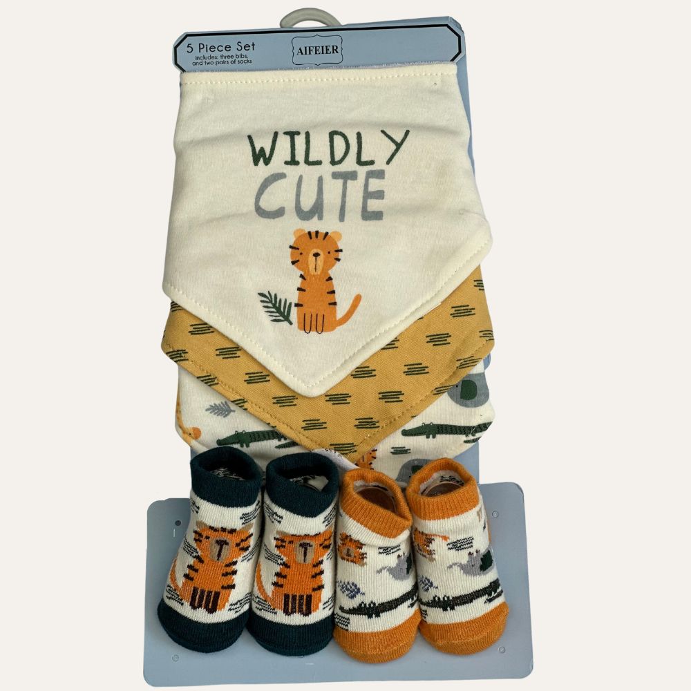 Kitty Cuddles: 3 Baby Bandana Bibs and 2 Pairs of Booties Set