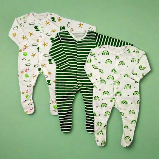 Pack Of 3 Winter Baby Rompers – Green Lining