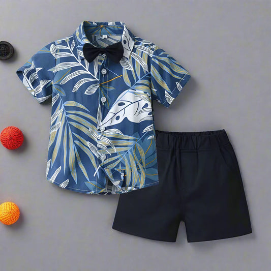 Baby Boys Beach Bow Tie Button-Down Shirt & Shorts Set