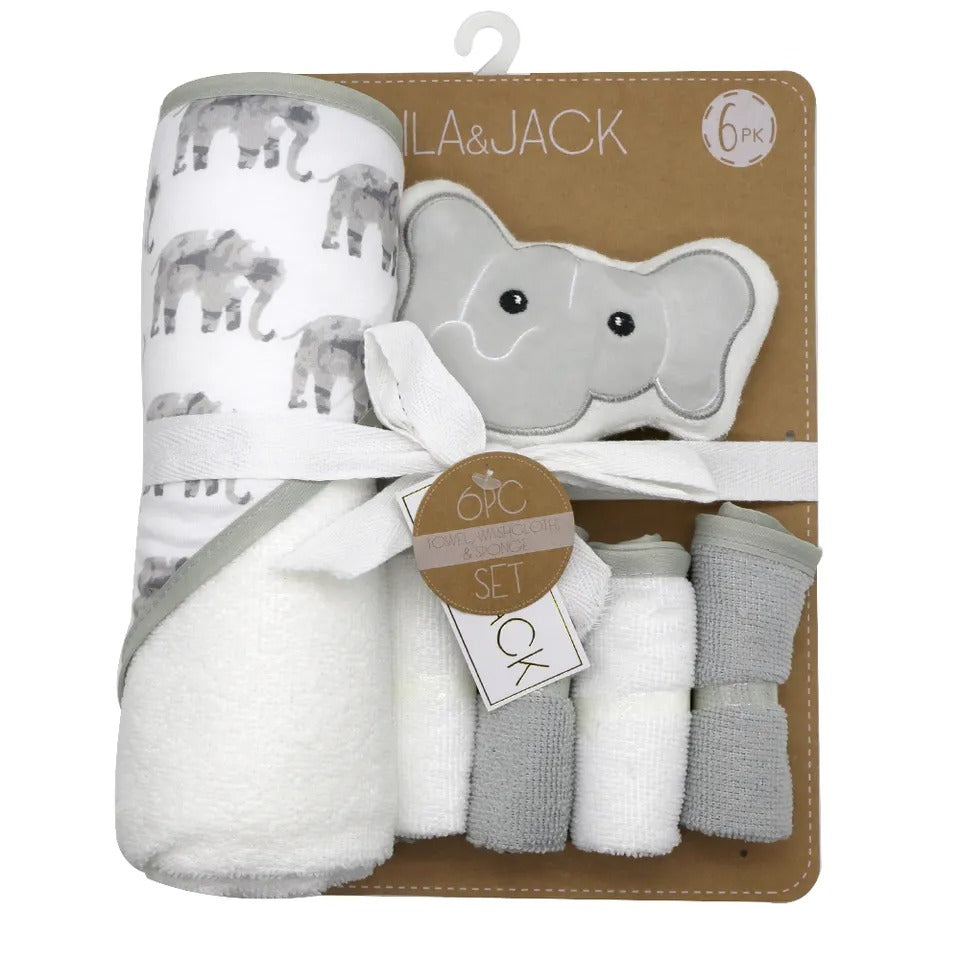 Elephantastic Bath Time: Set of 6 Baby Hooded Towels in Gift Packing