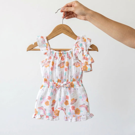 Baby Girl 2-Piece Muslin Jumpsuit with Matching Headband --SS03