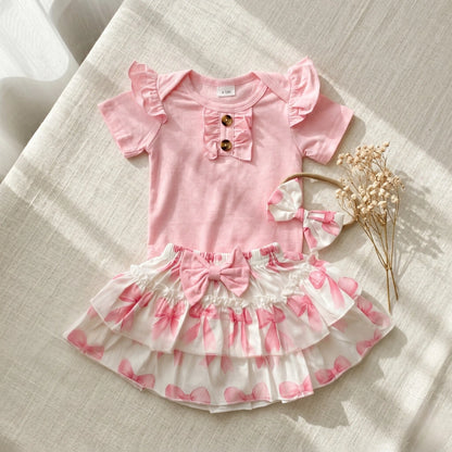 Baby Girl 3-Piece Flutter Bodysuit & Ruffle Skirt Set — 5 Prints
