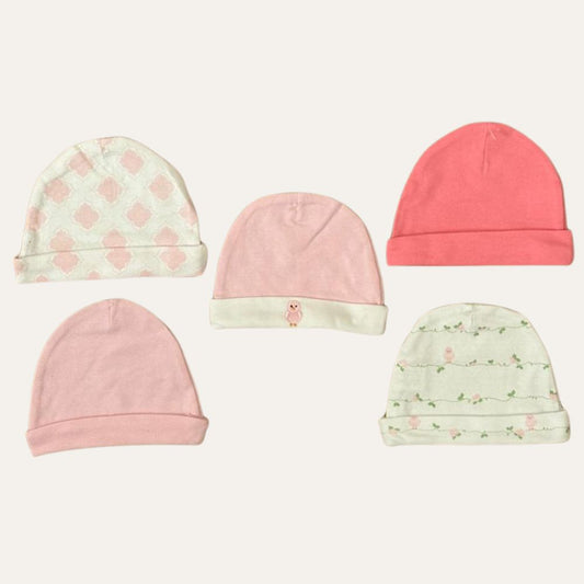 Baby Girl's 5-Piece Pink Soft Cotton Cap Collection (0-9M)