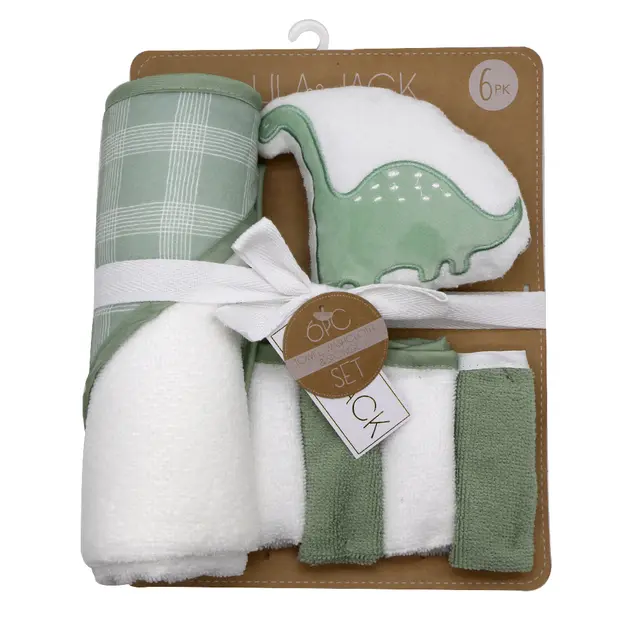 Cuddly Dinosaur Delights: Set of 6 Baby Hooded Towels in Gift Packing