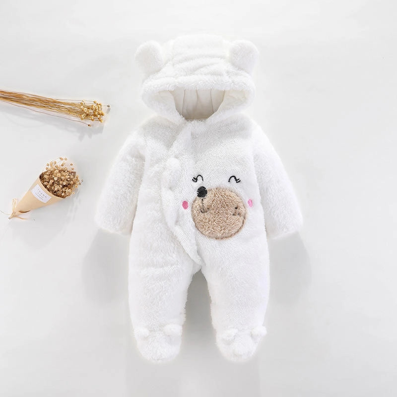 Baby Bear Hooded Fleece Pramsuit / Romper – 0 to 12 Months