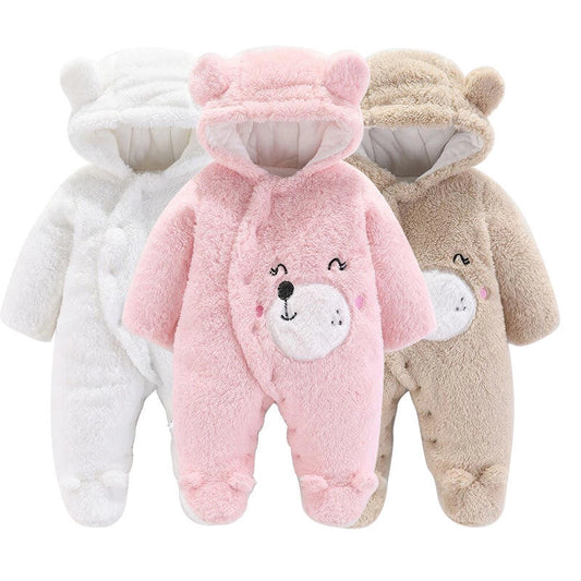 Baby Bear Hooded Fleece Pramsuit / Romper – 0 to 12 Months