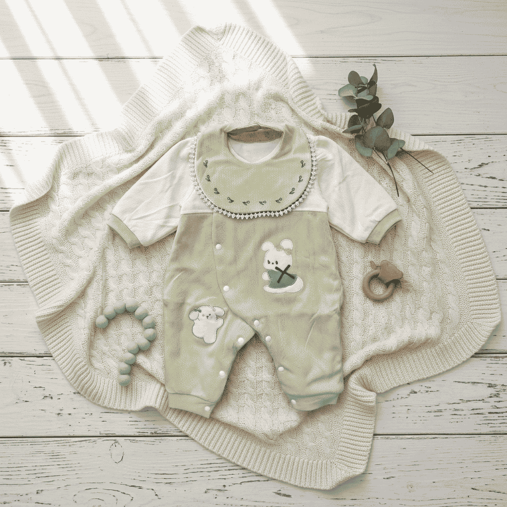 Baby Girl Winter Warm quilted Romper with Bear Embroidery