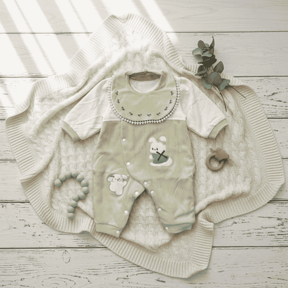 Baby Girl Winter Warm quilted Romper with Bear Embroidery