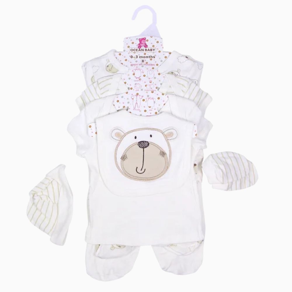8pcs Bear-Themed Baby Clothing Set | 100% Cotton