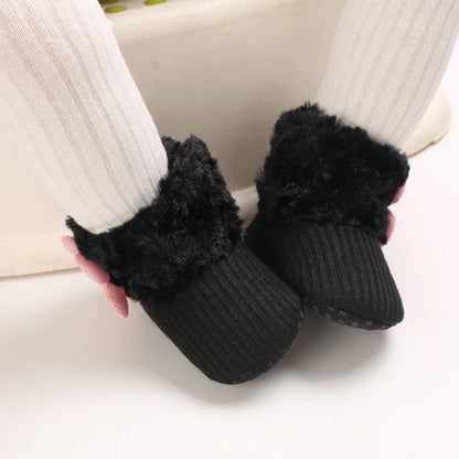 Baby Girl Flower Booties |  Non-Slip Soft Sole Shoes | Black