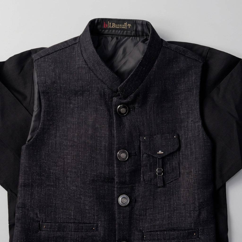 Boys 3-Piece Waistcoat Shalwar Kameez Set – Black