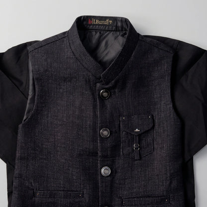 Boys 3-Piece Waistcoat Shalwar Kameez Set – Black