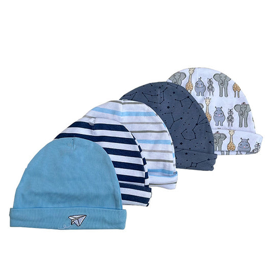 Pure and Precious: 5-Pack Blues Infant Boy Cotton Caps