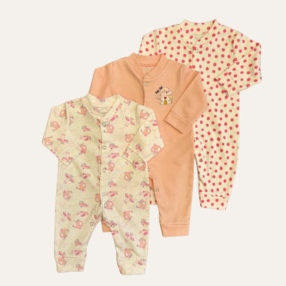 New Pink Polka Dot & Character Print Baby Romper Trio - Carters