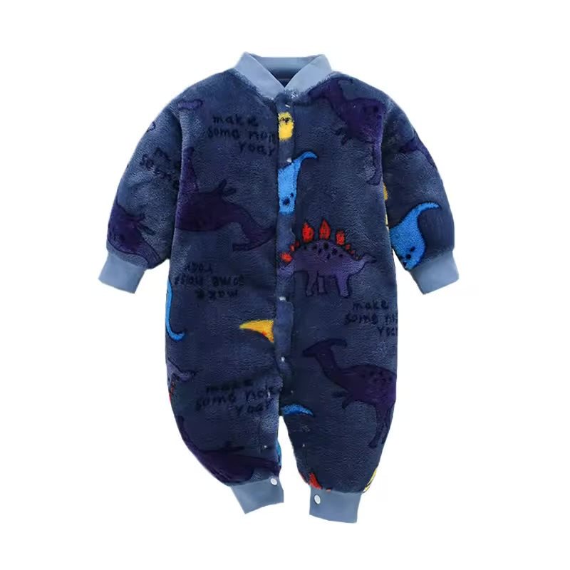 Newborn Baby Unisex Flannel Jumpsuit Rompers | Cartoon Long Sleeve