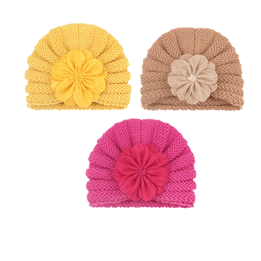 Pack of 3 Soft Baby Girl Caps with Floral Design