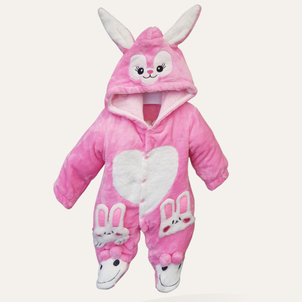 Flannel Bunny Full-Body Romper with Closed Feet (0-9M)