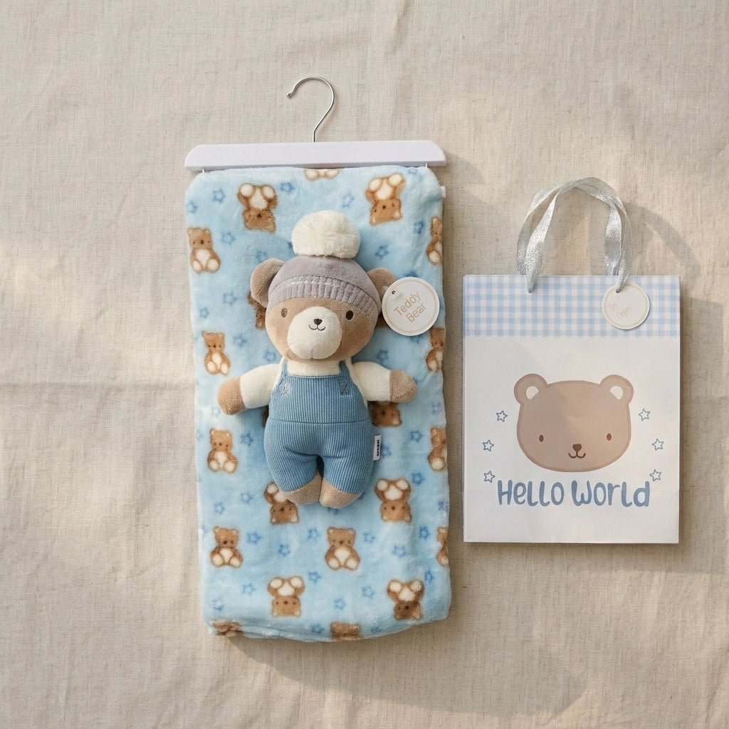 Printed Baby Blanket & Soft Toy Set with Gift Bag | Alaya Junior