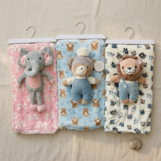 Printed Baby Blanket & Soft Toy Set with Gift Bag | Alaya Junior