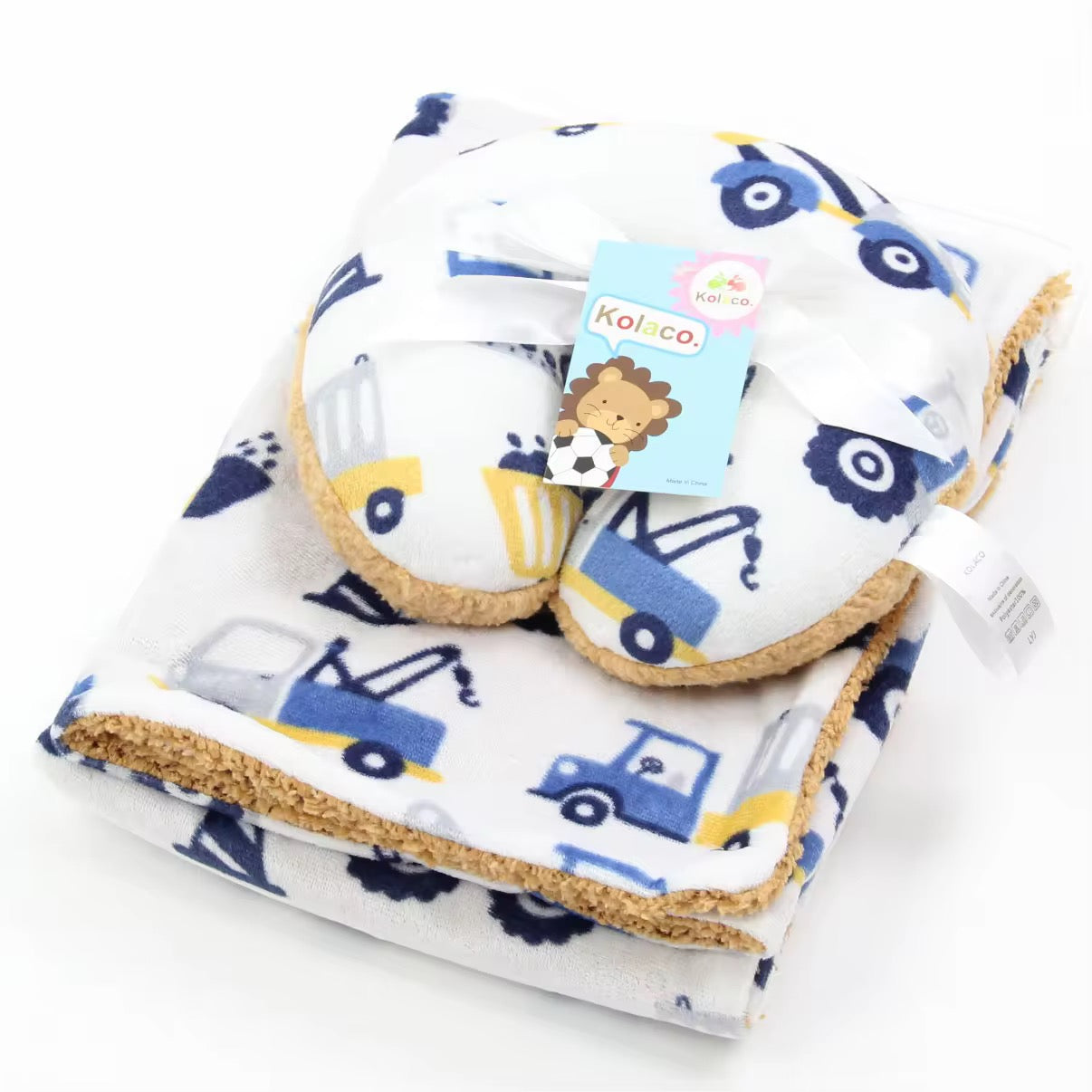 Cozy Polyester Fleece Neck Pillow and Plush Velvet Baby Blanket (Truck  Design)