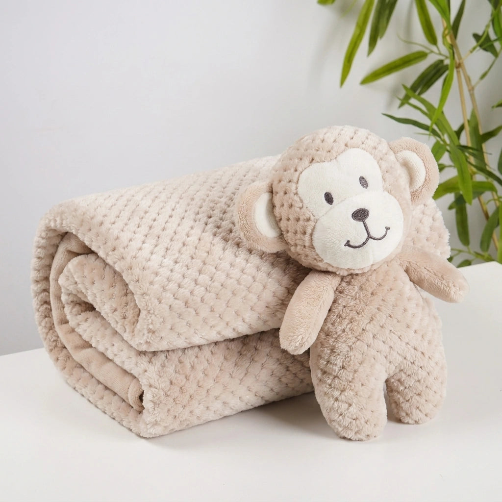 Embossed Baby Blanket & Animal Neck Pillow Set | Alaya Junior