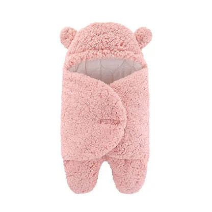 Cozy Bunny Bliss: Warm Plush Hooded Swaddle Wrap Blanket for Newborns-0-6M