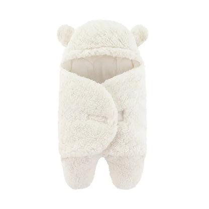 Cozy Bunny Bliss: Warm Plush Hooded Swaddle Wrap Blanket for Newborns-0-6M