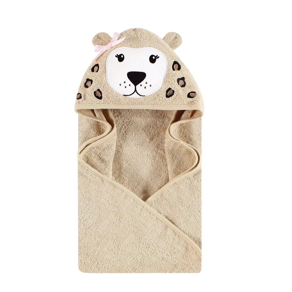 Hudson Baby Animal Face Hooded Towels | 30x30 Terry Cotton | Leopard