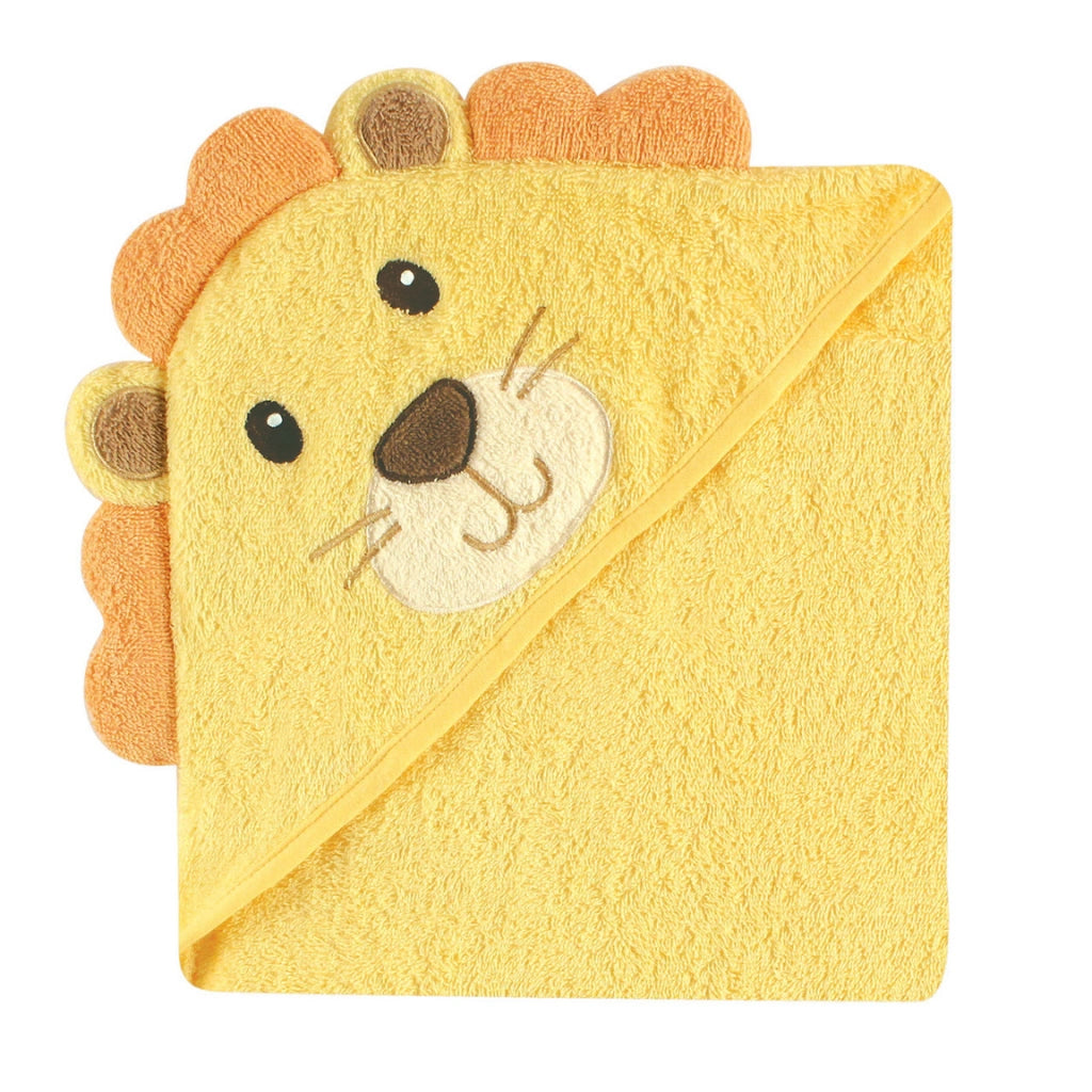 Hudson Baby Animal Face Hooded Towels | 30x30 Terry Cotton | Lion