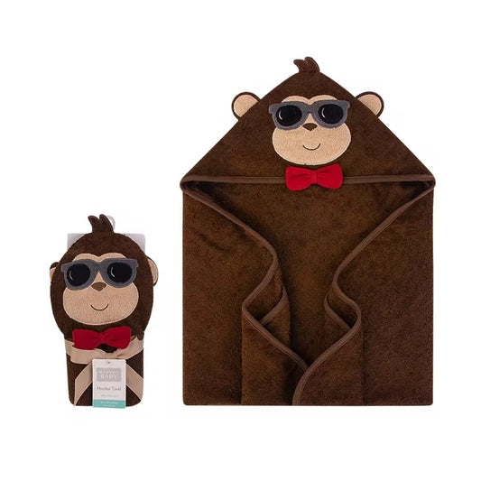 Hudson Baby Animal Face Hooded Towels | 30x30 Terry Cotton | Monkey