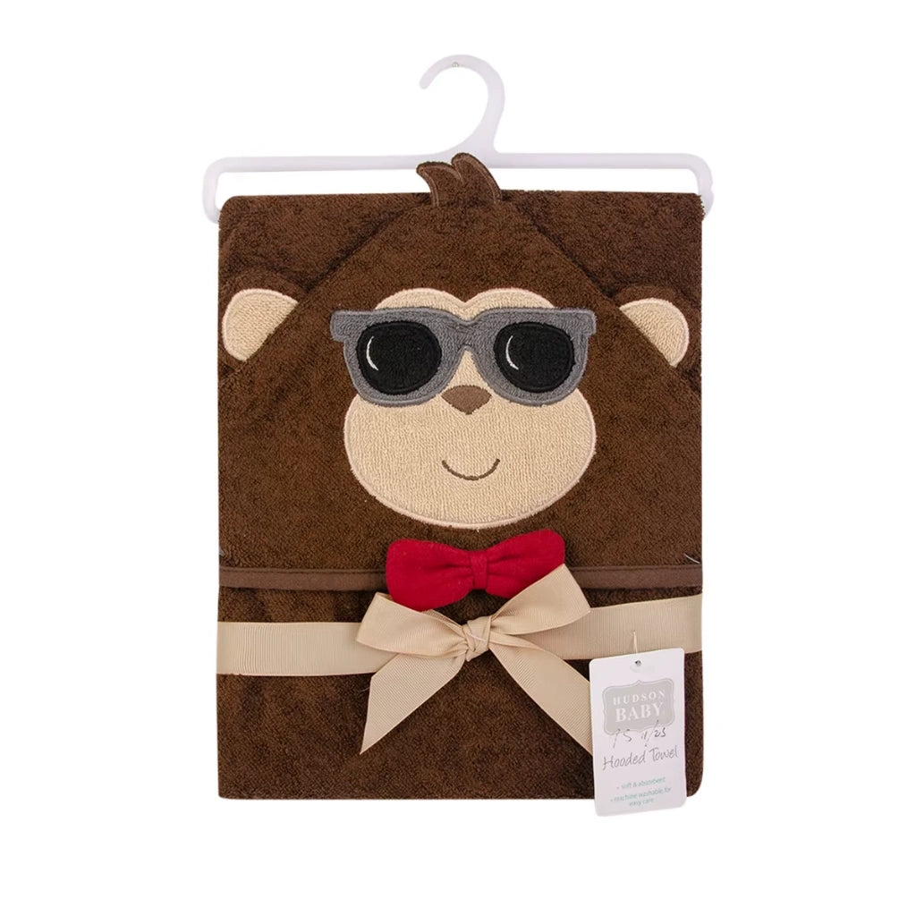 Hudson Baby Animal Face Hooded Towels | 30x30 Terry Cotton | Monkey