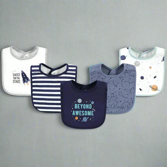 Hudson Baby Infant Boys Cotton Bibs, Space, One Size