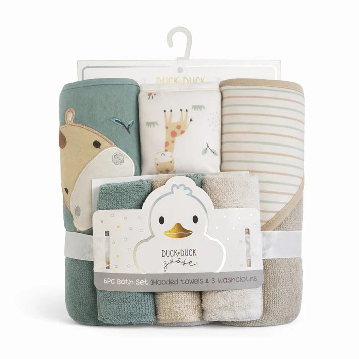 6-Piece Baby Bath Set - 3 Hooded Towels & 3 Washcloths (Le Petit)