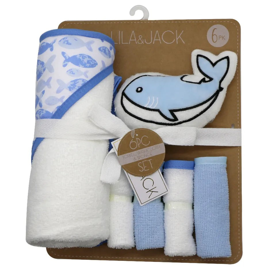 Whale of a Time: Set of 6 Baby Hooded Towels in Gift Packing