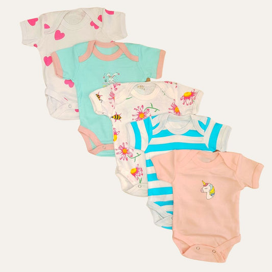 Five-Pack of Cozy Cotton Short Sleeve Onesies-Pink