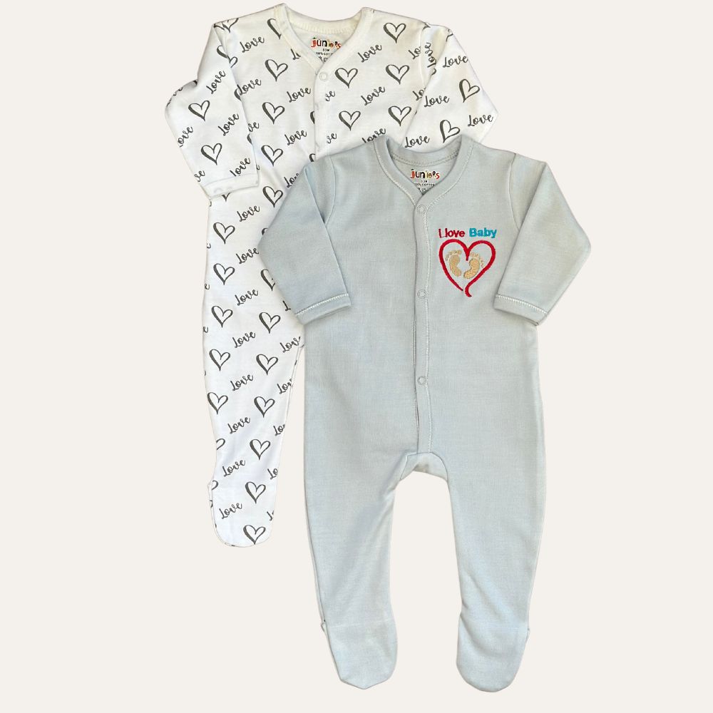 Juniors Duo: Winter-Ready Footed Rompers Set (Grey and White)