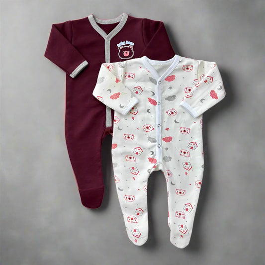 Juniors Winter Baby Rompers Pack of 2 (Maroon Set)