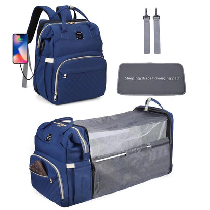 LEQUEEN 3-in-1 Multifunctional Diaper Bag Backpack with Foldable Baby Bed