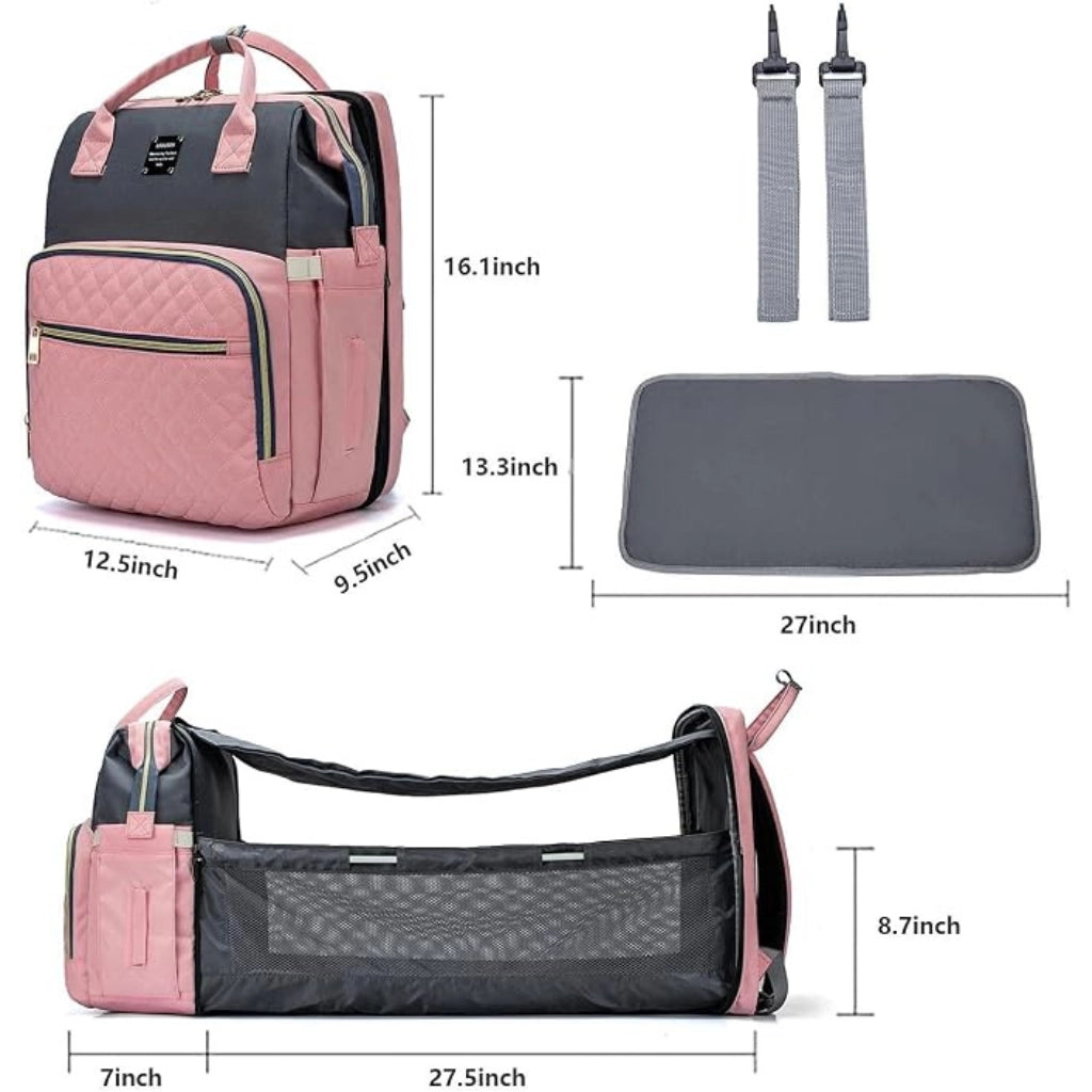 LEQUEEN 3-in-1 Multifunctional Diaper Bag Backpack with Foldable Baby Bed