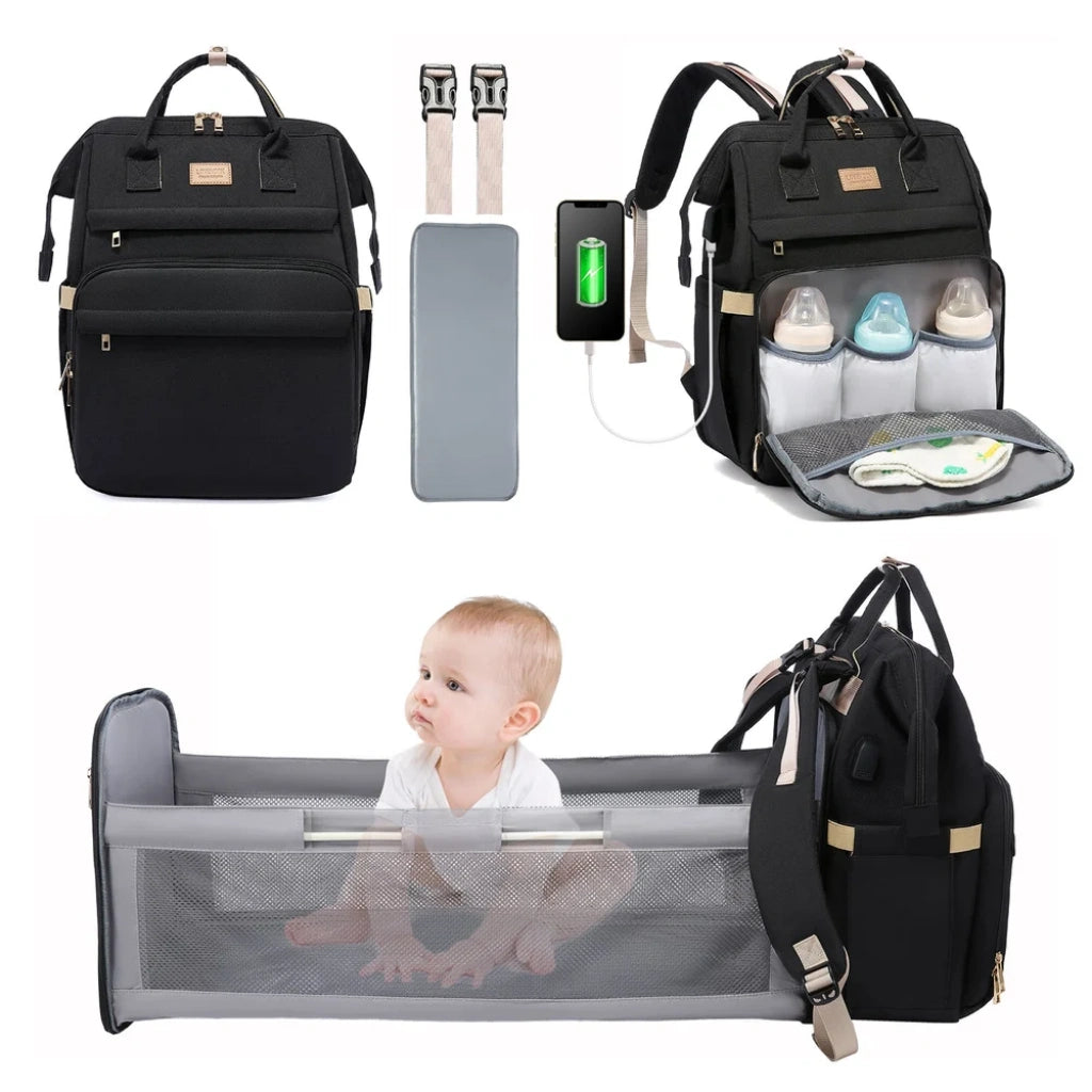 Lovevook Multi-functional 3 in 1 Foldable Changing Baby Bed Crib Diaper Bag Backpack With Changing Station