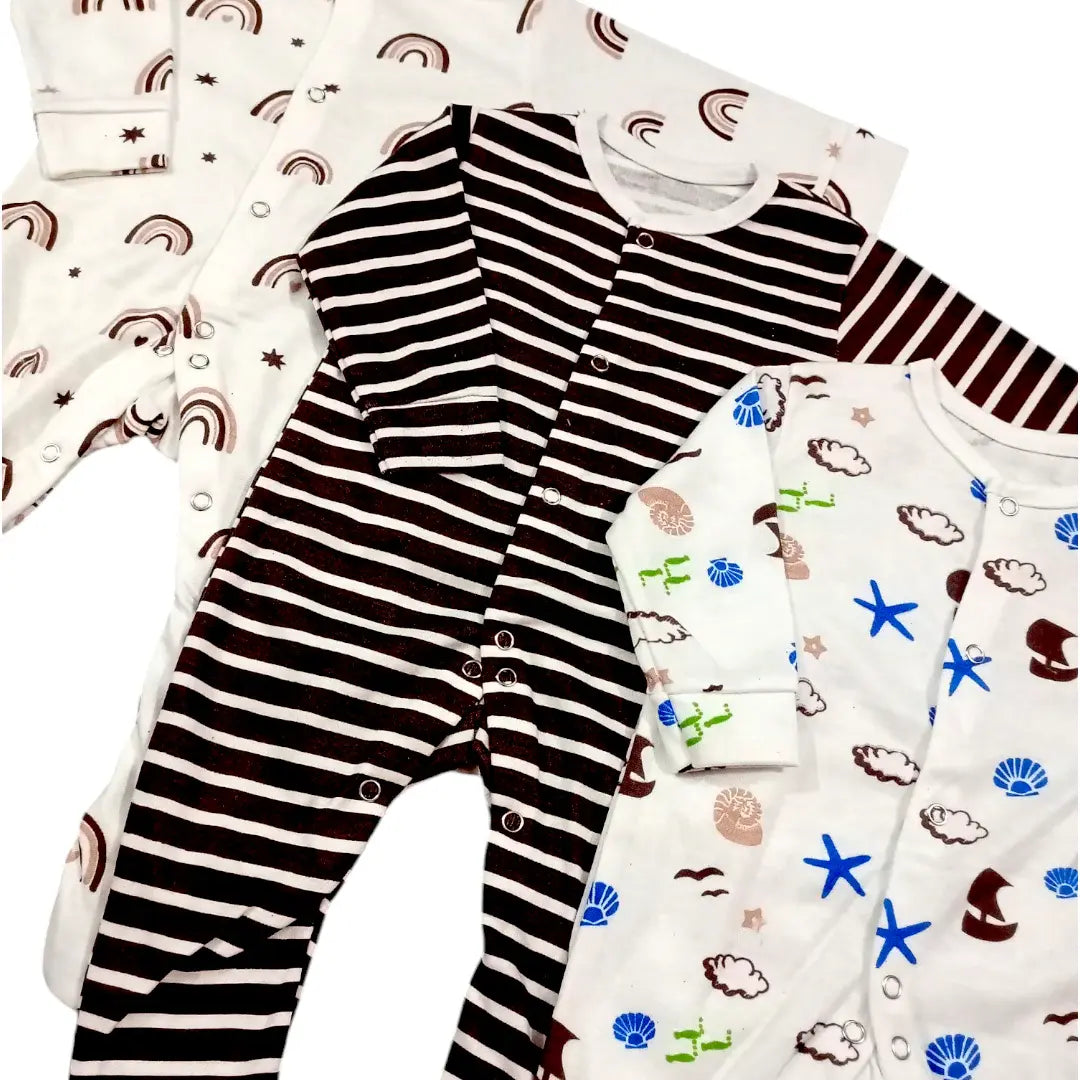 Baby Boy/Girl Pack of 3 Brown Lining Rompers