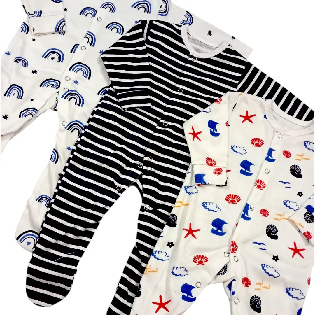 Pack Of 3 Winter Baby Rompers – Blue Lining